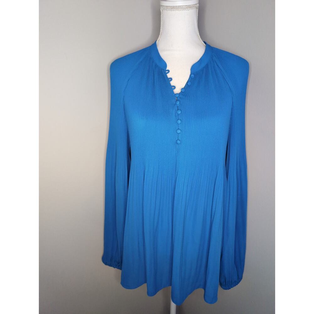Lauren Ralph Lauren Pleated Blouse XL Blue Long Sleeve Tunic - Picture 2 of 7